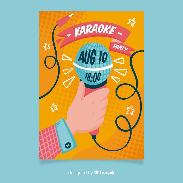 Vetor grátis cartaz de festa de noite de karaoke ou modelo de folheto