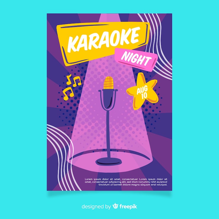 Vetor grátis cartaz de festa de noite de karaoke ou modelo de folheto
