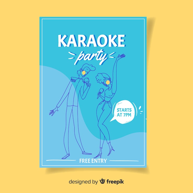 Vetor grátis cartaz de festa de noite de karaoke ou modelo de folheto