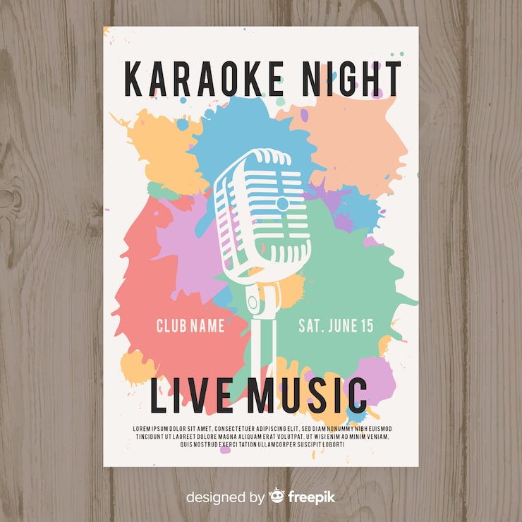 Vetor grátis cartaz de festa de noite de karaoke ou modelo de folheto