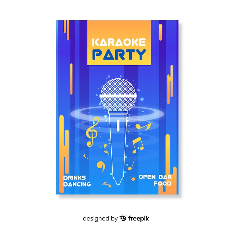 Vetor grátis cartaz de festa de noite de karaoke ou modelo de folheto