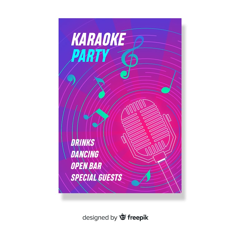 Vetor grátis cartaz de festa de noite de karaoke ou modelo de folheto