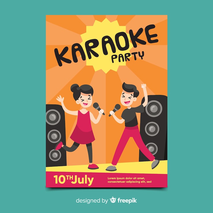 Vetor grátis cartaz de festa de noite de karaoke ou modelo de folheto