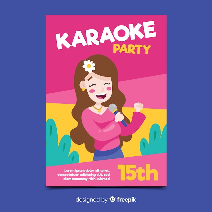 Vetor grátis cartaz de festa de noite de karaoke ou modelo de folheto