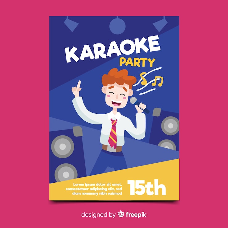 Vetor grátis cartaz de festa de noite de karaoke ou modelo de folheto