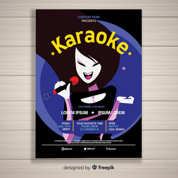 Vetor grátis cartaz de festa de noite de karaoke ou modelo de folheto