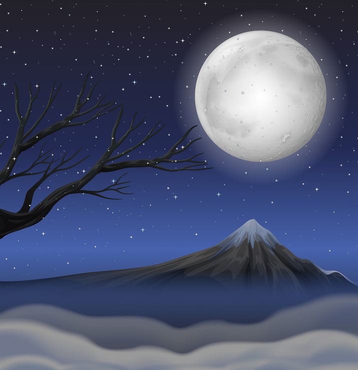 Vetor grátis cena com montanha na noite fullmoon