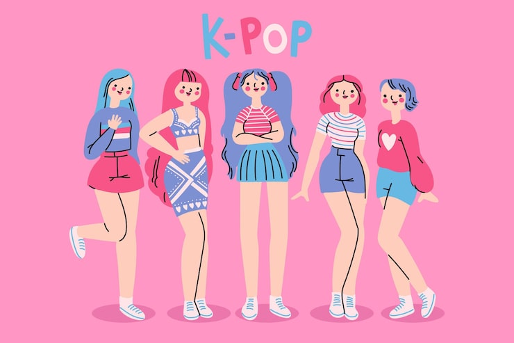 Vetor grátis conceito de grupo de garotas k-pop