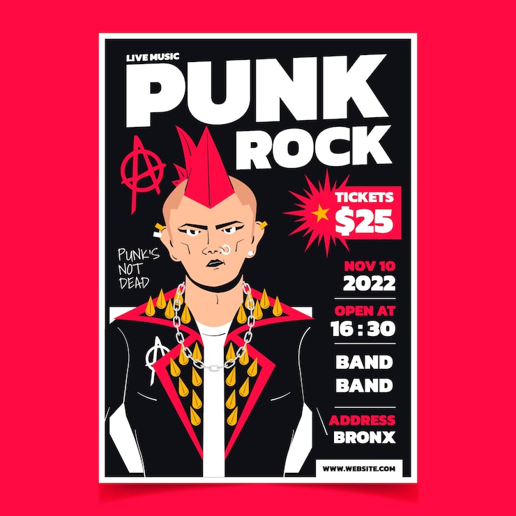 Vetor grátis design de cartaz de punk rock plano desenhado à mão