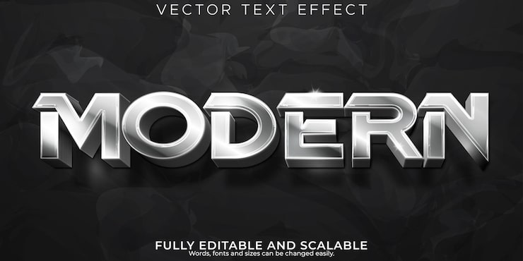 Vetor grátis efeito de texto prateado moderno estilo de texto metálico e brilhante editável