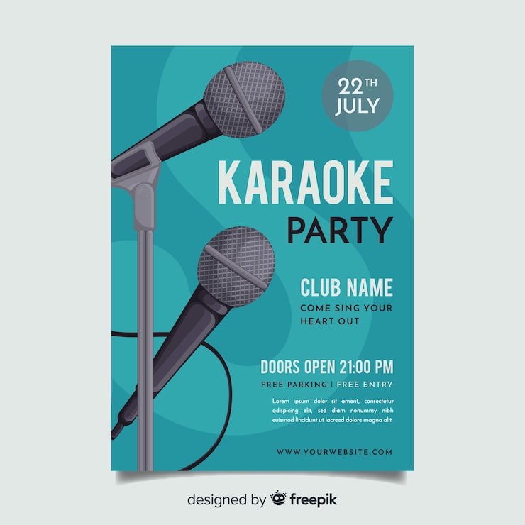 Vetor grátis estilo plano de modelo de cartaz de karaoke