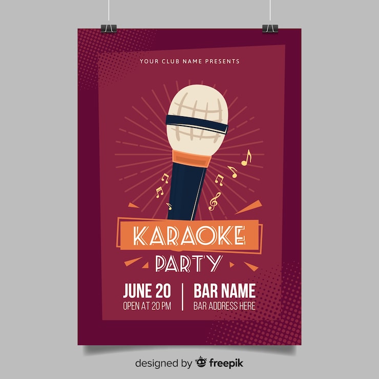 Vetor grátis estilo plano de modelo de cartaz de karaoke