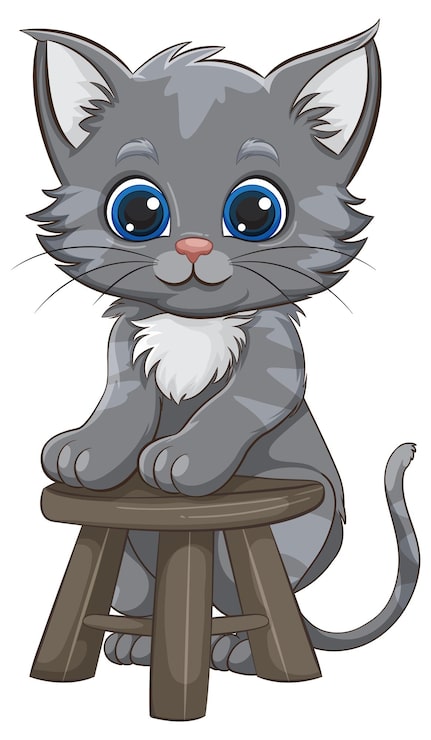 Vetor grátis gatinho bonito sentado em um banquinho de madeira