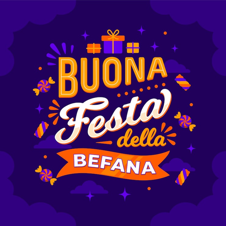 Vetor grátis ilustração de texto plano befana