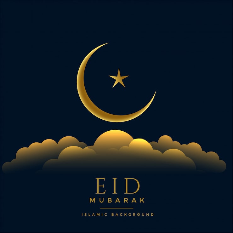 Vetor grátis linda eid mubarak estrela de lua dourada e nuvens