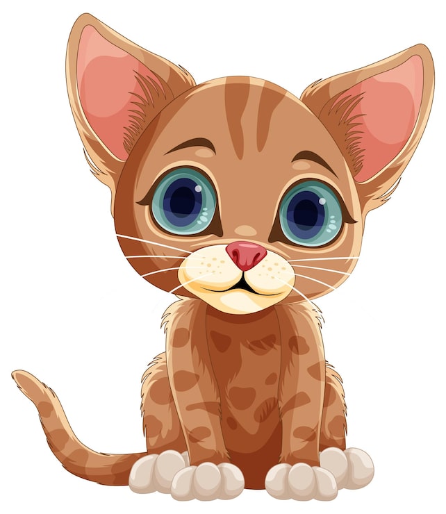 Vetor grátis lindo gatinho marrom em pose de sentado