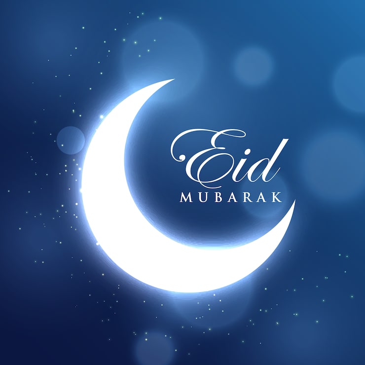 Vetor grátis lua crescente brilhante para o festival de eid mubarak em fundo azul