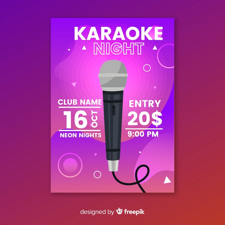 Vetor grátis modelo de cartaz de festa de karaoke plana