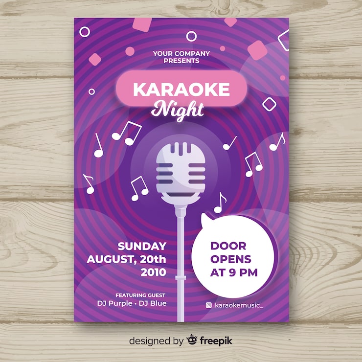 Vetor grátis modelo de cartaz de noite de karaoke plana