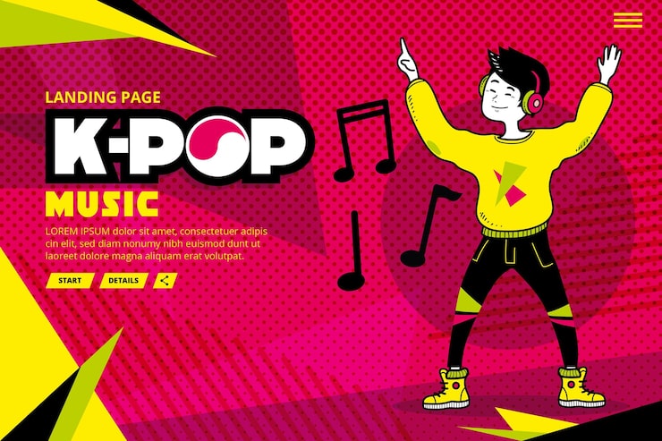 Vetor grátis modelo de página de destino de música k-pop