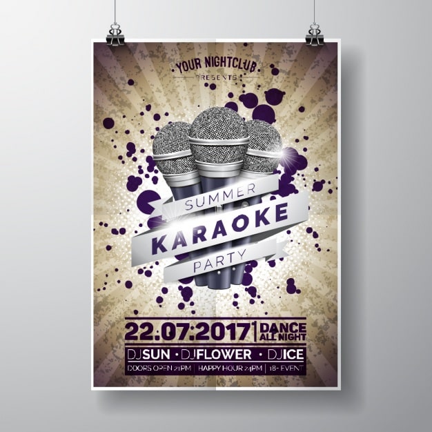 Vetor grátis poster festa de karaoke verão