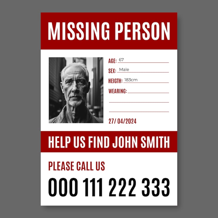 Vetor grátis pôster simples de john smith desaparecido