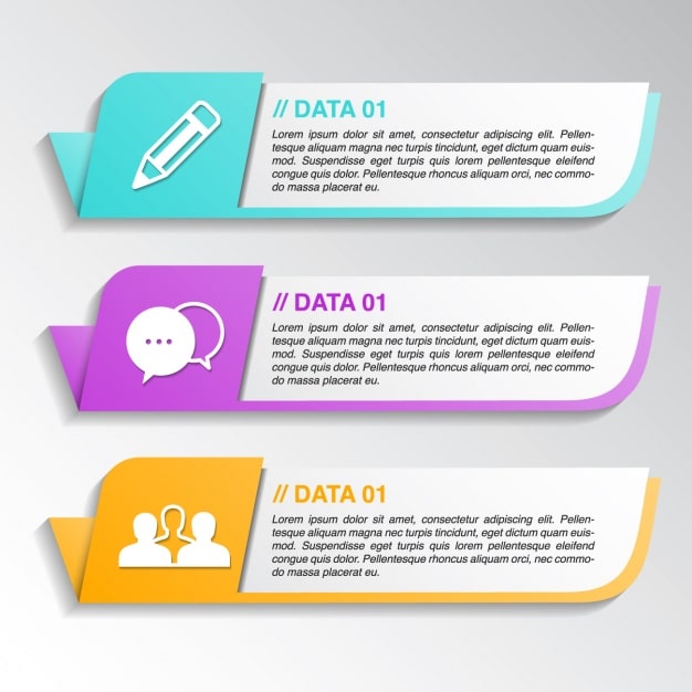 Vetor grátis três bandeiras bonitos com opções para um infográfico