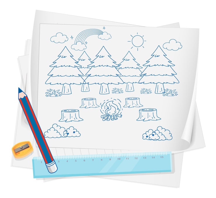 Vetor grátis um papel com um desenho de esboço de doodle e lápis
