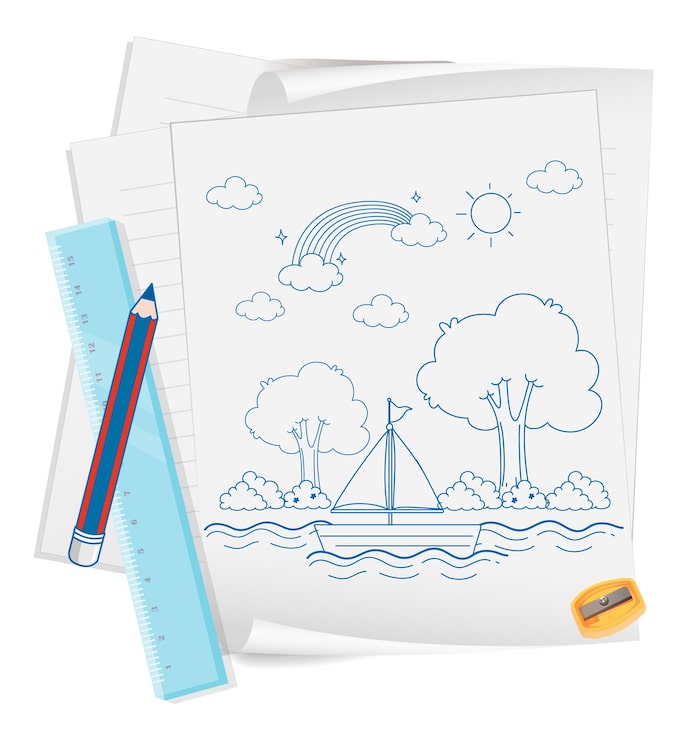 Vetor grátis um papel com um desenho de esboço de doodle e lápis