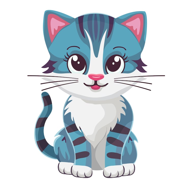 Vetor gatinho bonito desenhando gato gráfico de animal de estimação feliz imagem de adesivo em papelaria infantil isolado