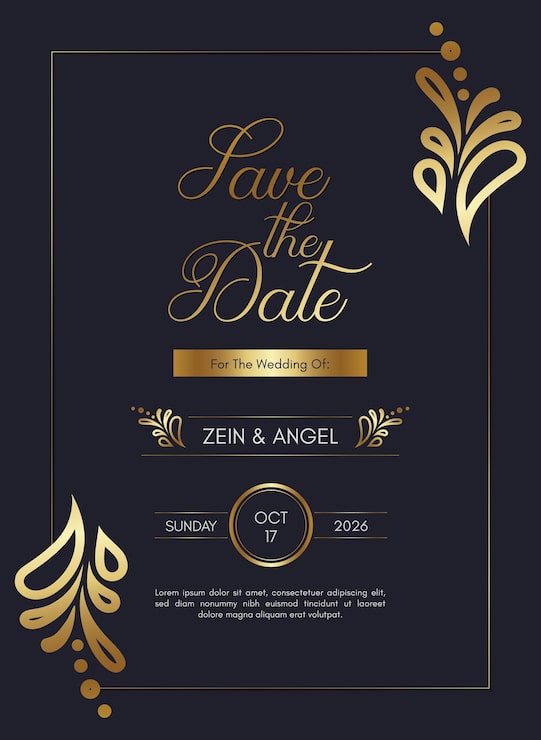 Vetor ilustração de design de modelo de convite de casamento dourado elegante save the date
