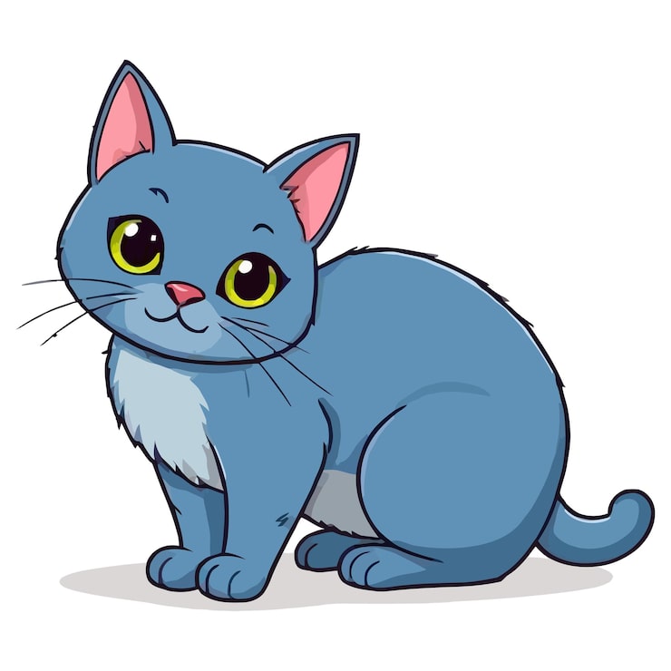 Vetor ilustração vetorial de gato azul russo fofo em estilo desenho animado