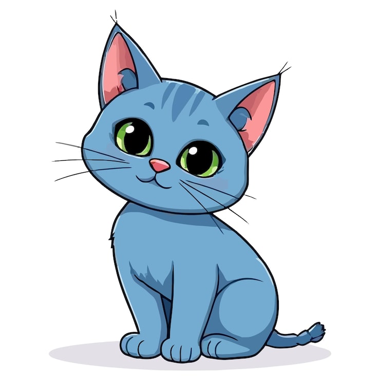 Vetor ilustração vetorial de gato azul russo fofo em estilo desenho animado