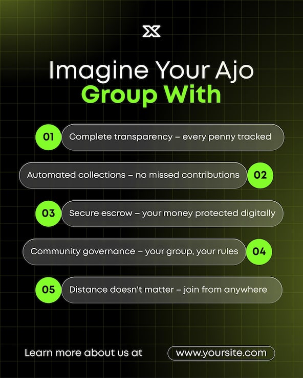 Vetor pôster moderno para redes sociais: ajo group – recursos de transparência, segurança e comunidade