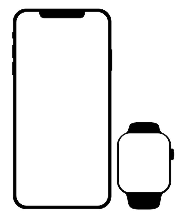Vetor uma imagem em preto e branco de um relógio de maçã e um relógio inteligente.