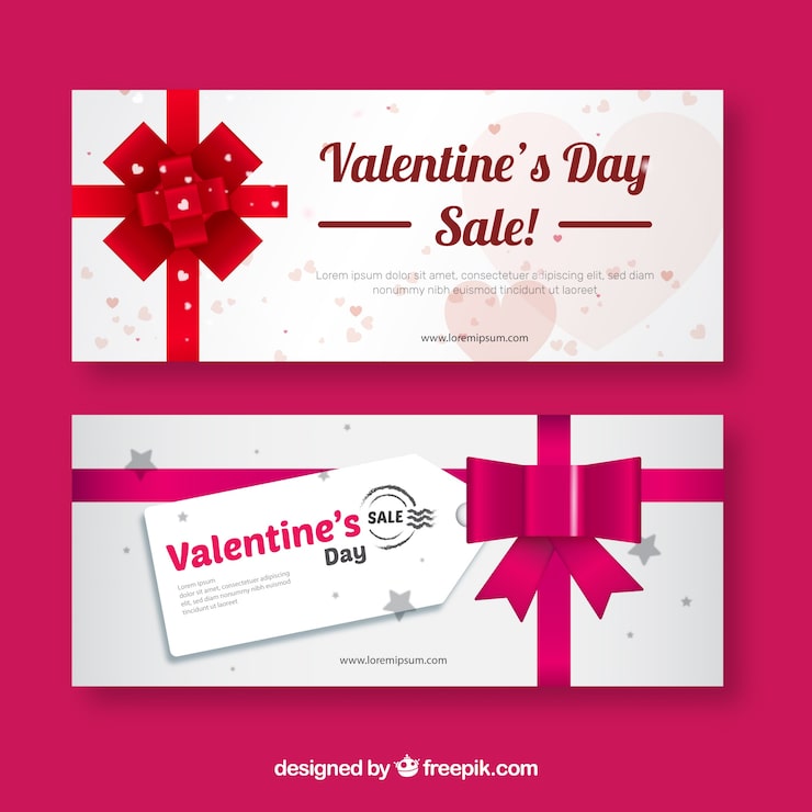 Vettore gratuito banner di vendita di san valentino piatto
