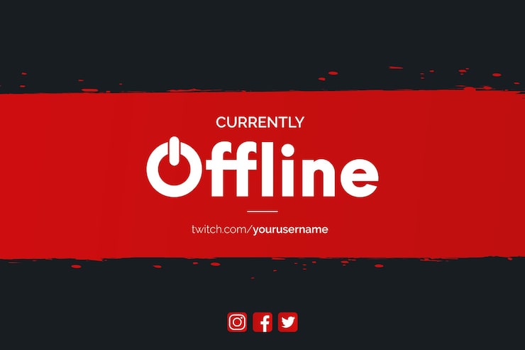Vettore gratuito banner twitch moderno attualmente offline con sfondo rosso tratto di pennello