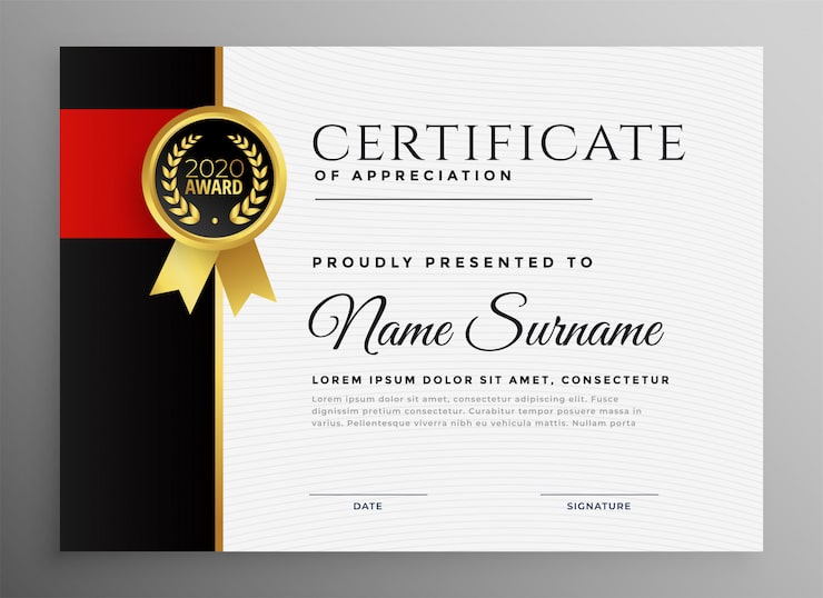 Vettore gratuito certificato di conseguimento con badge