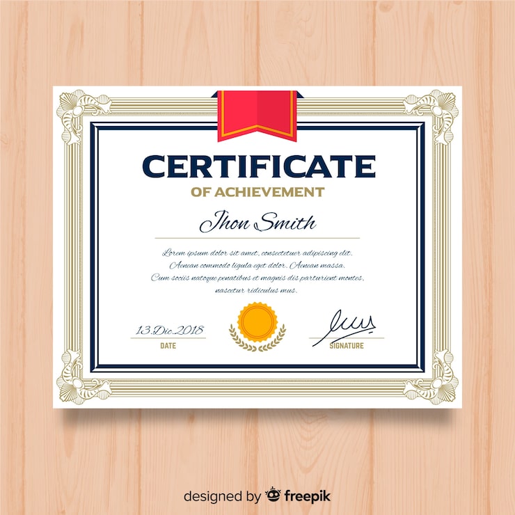 Vettore gratuito certificato di modello di successo