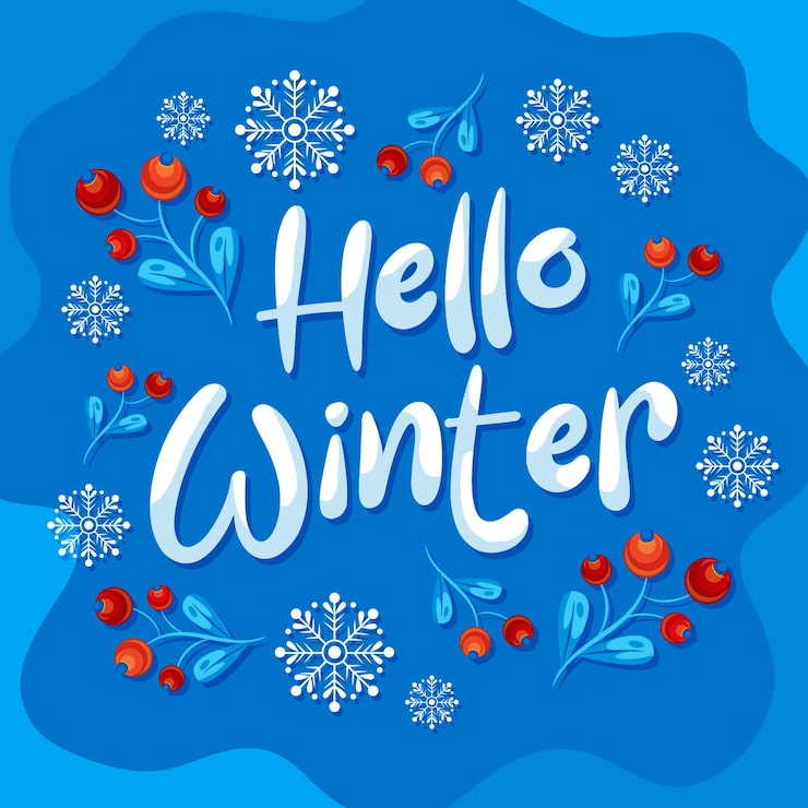 Vettore gratuito ciao scritte invernali realizzate con la neve