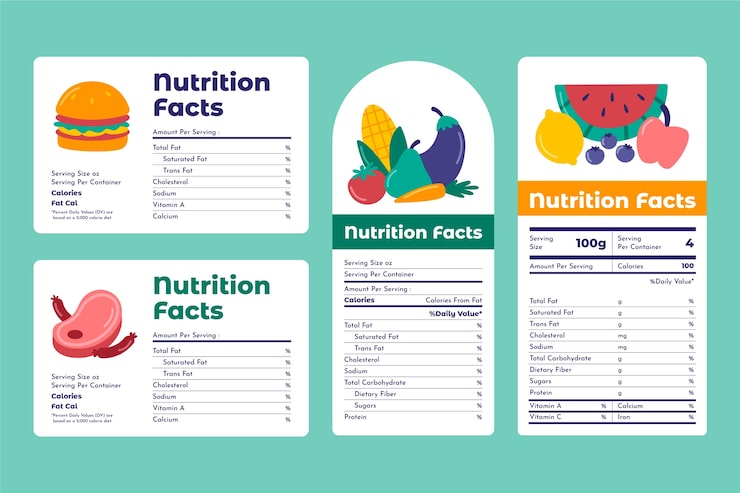 Vettore gratuito collezione di etichette nutrizionali dal design piatto
