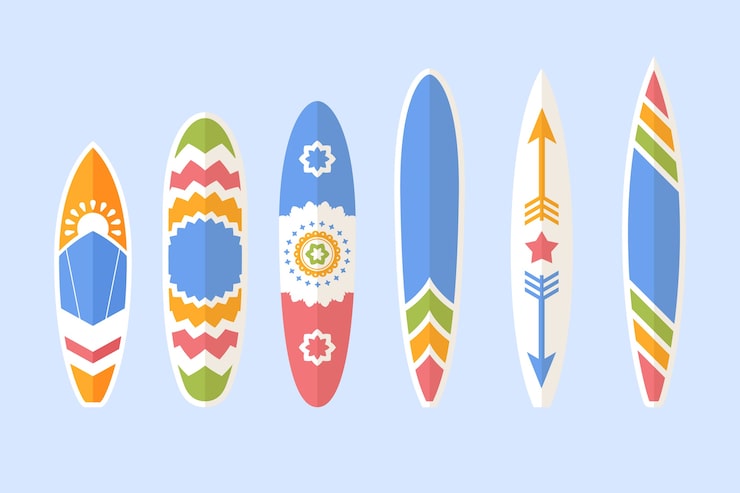 Vettore gratuito collezione di tavole sup dal design piatto disegnato a mano
