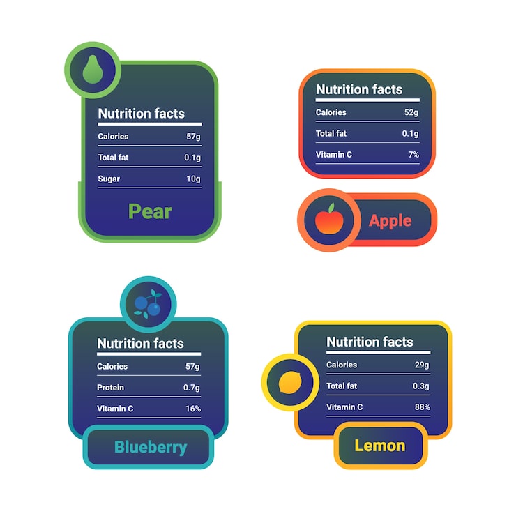 Vettore gratuito design della collezione di etichette nutrizionali
