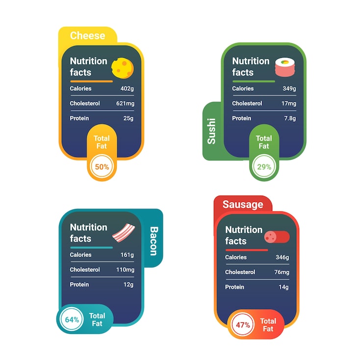 Vettore gratuito design della collezione di etichette nutrizionali