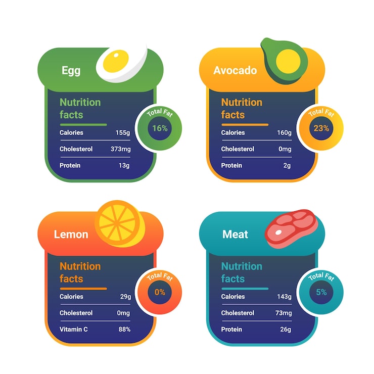 Vettore gratuito design della collezione di etichette nutrizionali