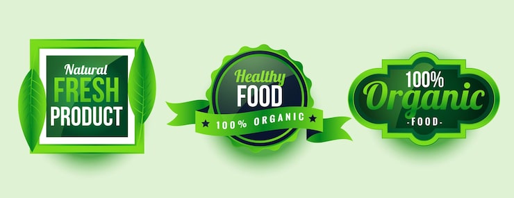 Vettore gratuito design di etichette di prodotti biologici sani e freschi naturali