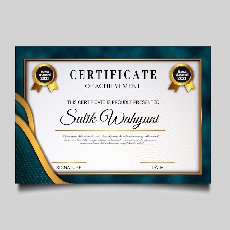Vettore gratuito design elegante del modello di conseguimento del certificato