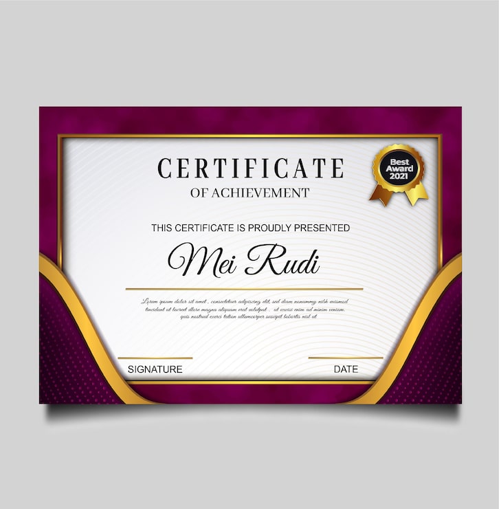 Vettore gratuito design elegante del modello di conseguimento del certificato