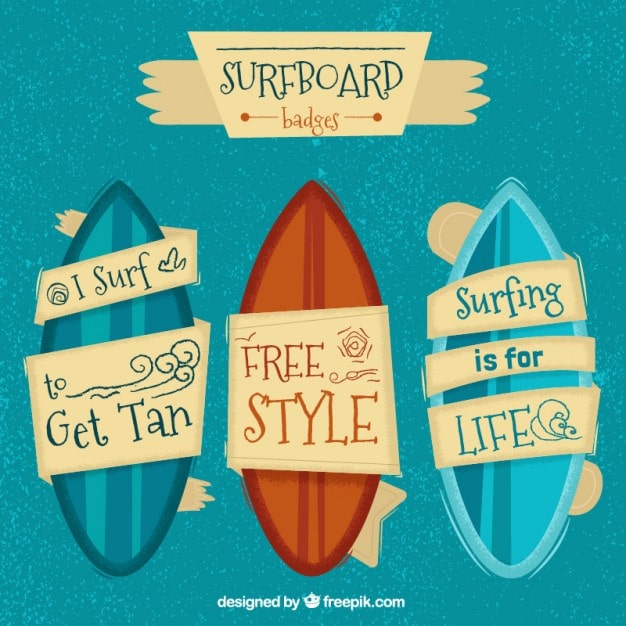 Vettore gratuito diverse tavole da surf in design piatto con nastri