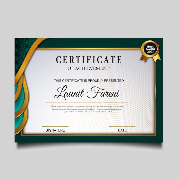 Vettore gratuito elegante certificato verde del modello di realizzazione